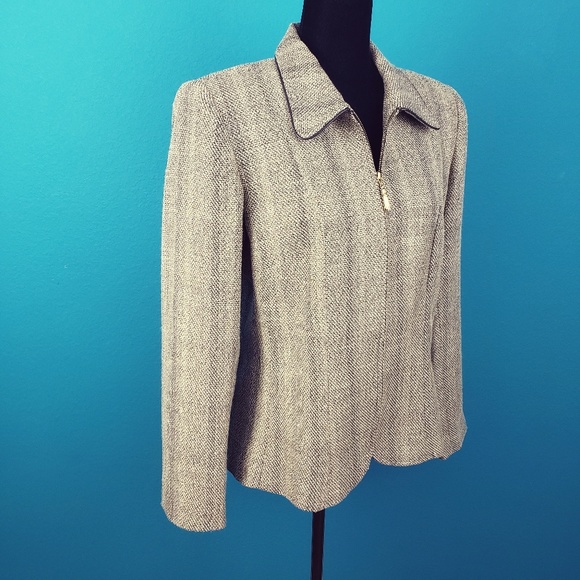 🟤🍂 INDIVIDUALS by FRAMEWORK Tweed Blazer / Jacket w/ Leather Accents - Picture 5 of 8